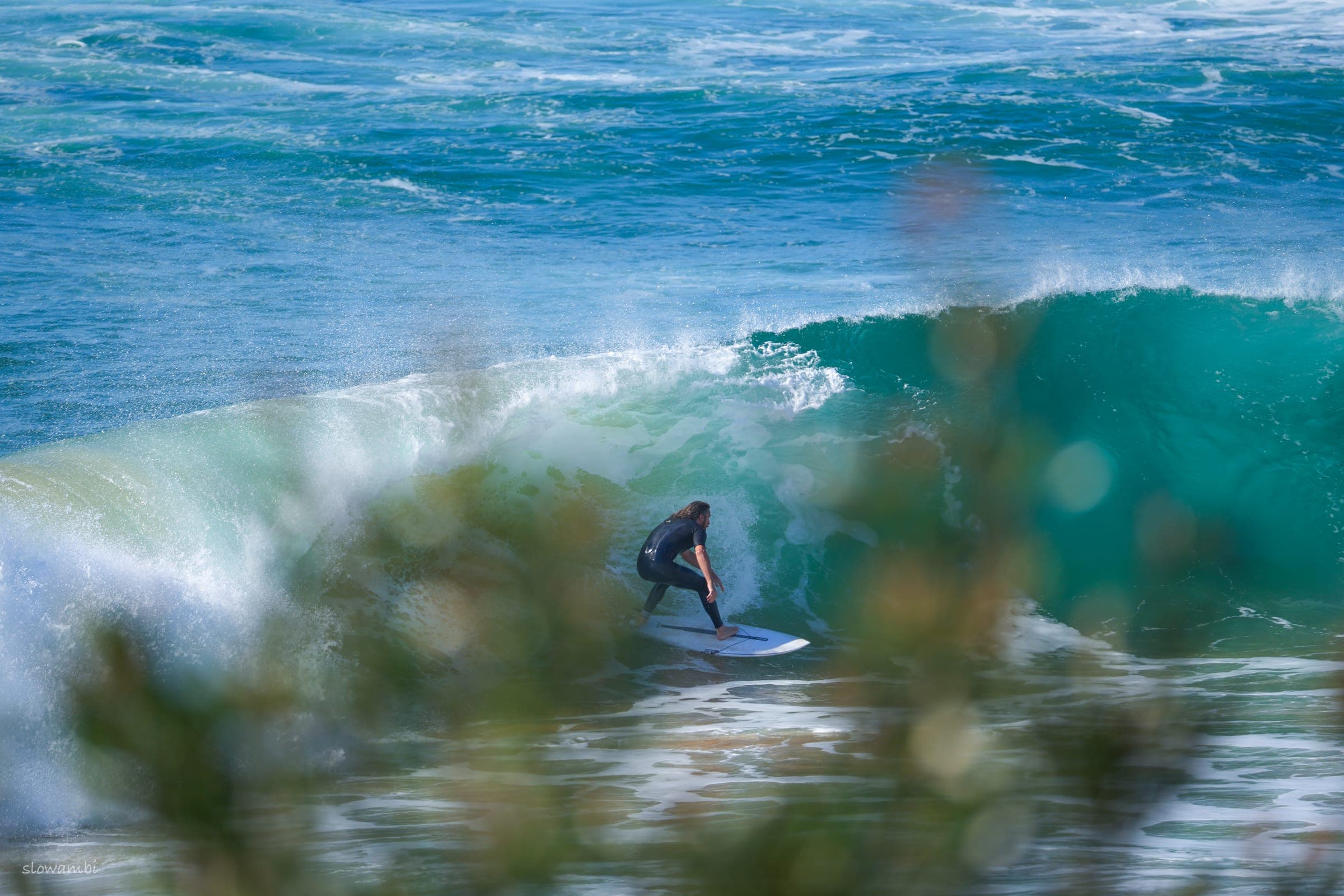 Houdini — surfer disappearing into the wave